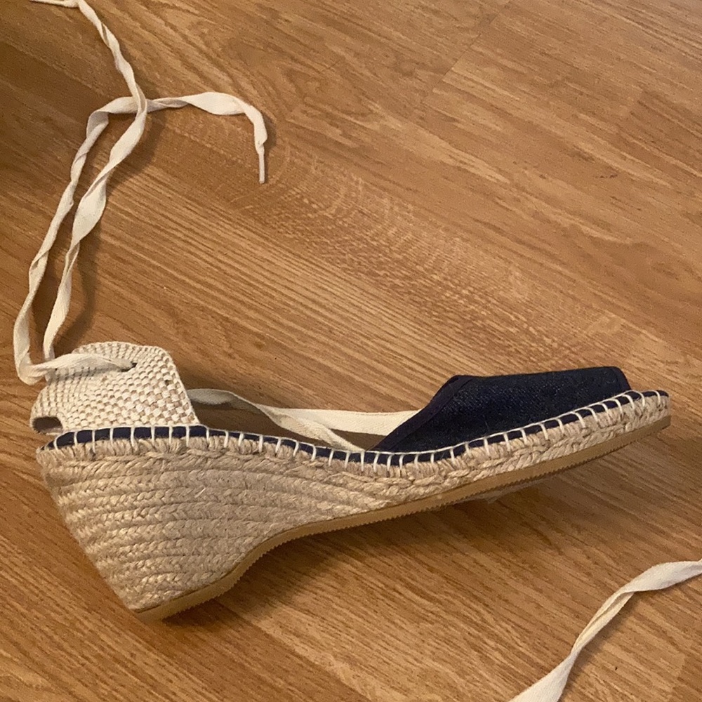 Women’s denim peep toes made in Spain wedge espadrilles with ankle straps - Picture 10 of 10